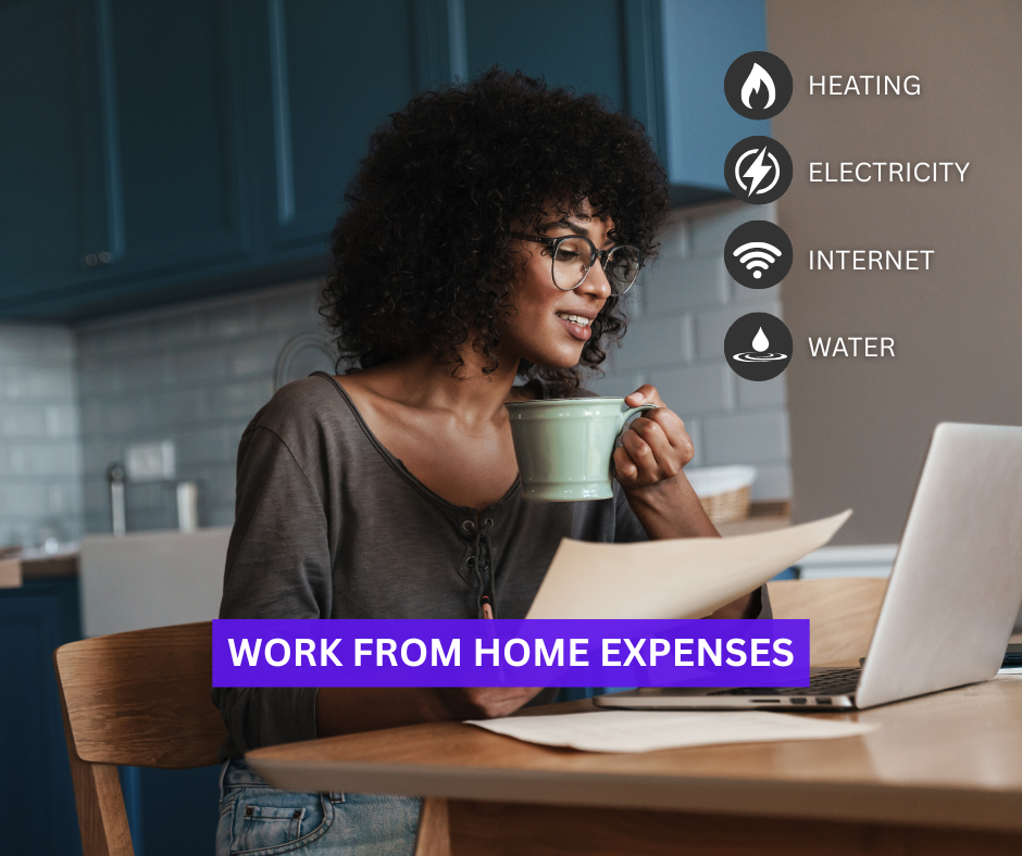 Home office setup with laptop, calculator, and paperwork illustrating business use of home for tax reimbursement