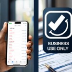 Smartphone and documents on desk showing business use of phone for expense reimbursement and tax compliance